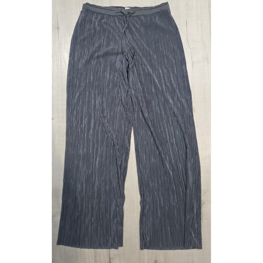 Victoria's Secret Lounge Wide Leg Pants Grey Metallic Accordion Pleats Size M